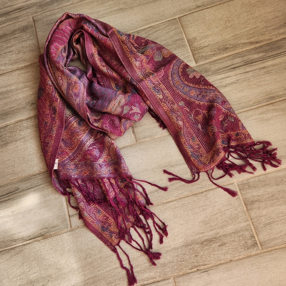 Pashmina Scarf Purple 100% Cashmere Paisley Floral Fringe Wrap Bohochic Gift - Picture 8 of 13